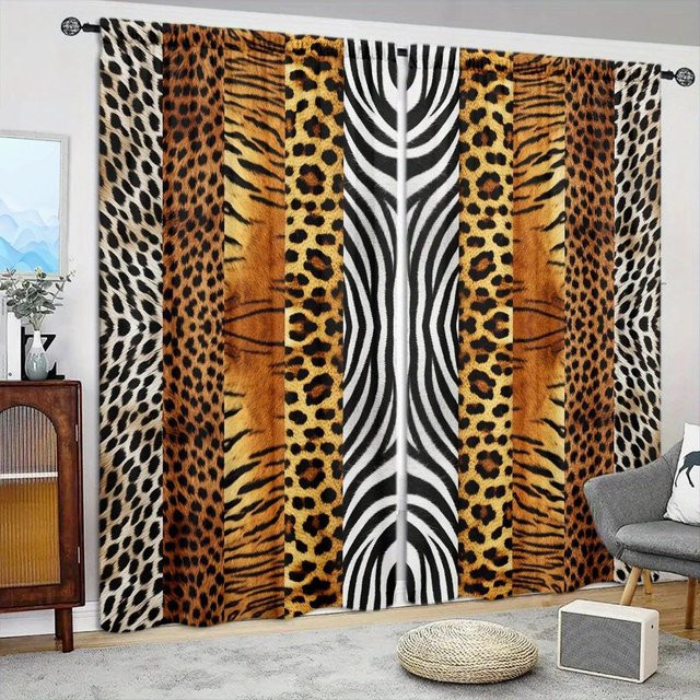 2-teiliges Wildlife Vorhang-Set von Household supplies MH, halbtransparentes Design mit Naturprint, B: 132 cm, H: 160 cm - Bild 1