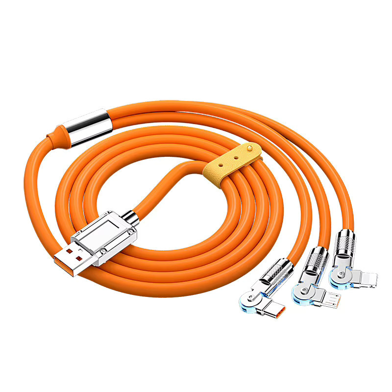 Ninth World 120 W Schnelllade-Datenkabel mit 180 Grad drehbarem Winkel aus Zinklegierung in Orange und Multicolour für Android und Apple - Bild 5