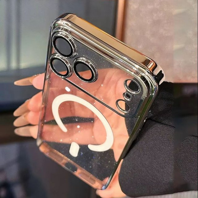 Ultradünne glitzernde Magnethülle aus klarem PC für iPhone 17, 16, 15, 14, 13, 12, 11 Pro Max mit MagSafe Kompatibilität und stoßfestem Schutz in Transparent oder Blau - Bild 1