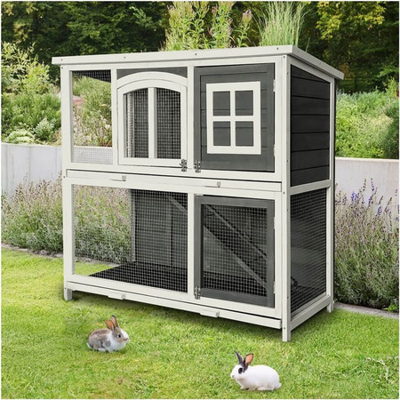 HOME DELUXE Kaninchenstall MINO aus Holz in Weiß, B/T/H: 122 x 108 x 108 cm
