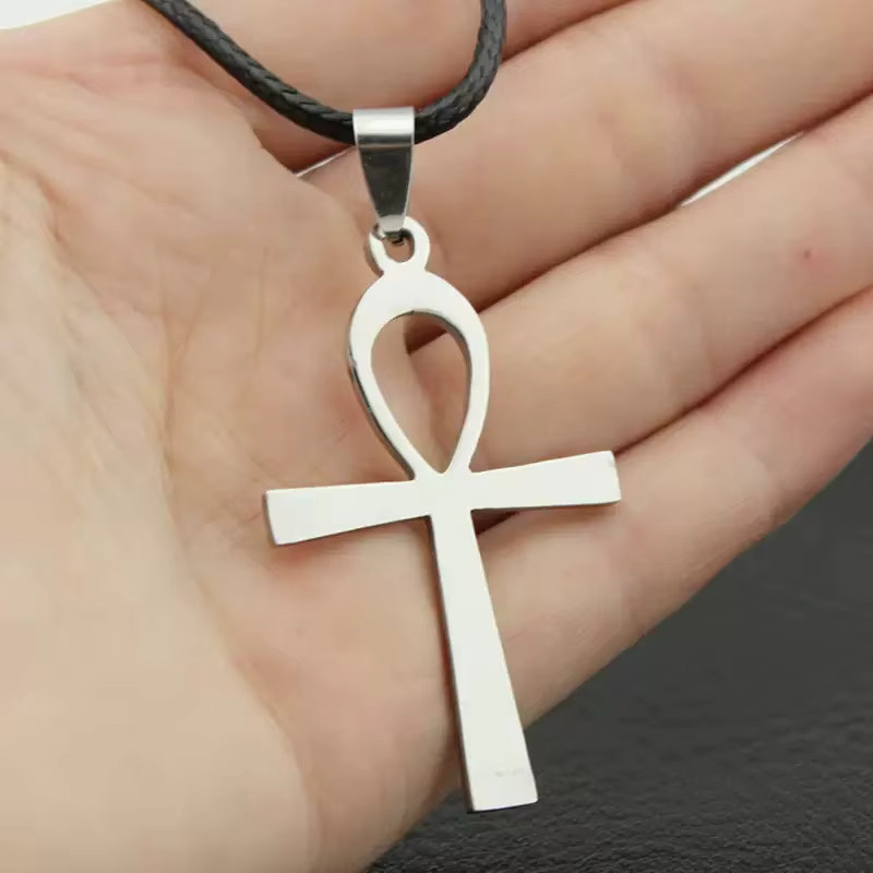weyena Halskette mit Ankh Kreuz Anhänger Auge des Horus, Edelstahl, Silber, Unisex - Bild 2