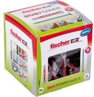 Fischer DuoPower Universal-Dübel aus Nylon, Farbe: Grau/Rot, Durchmesser: 6 mm, Länge: 50 mm, 50 Stück - Bild 1