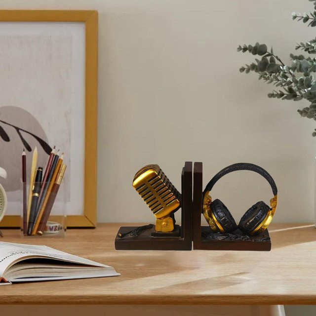 Sharprepublic Buchstützen in Headset-Form aus Metall in Gold für Büro und Wohnzimmer - Bild 1