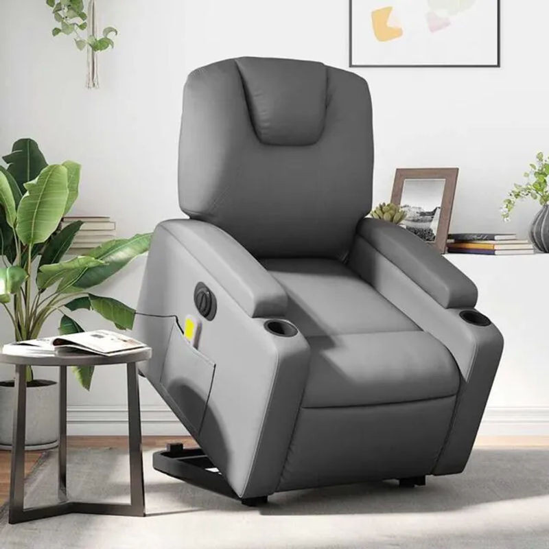 Elektrischer Massagesessel mit Aufstehhilfe von vidaxl in Grau aus Kunstleder - Bild 1