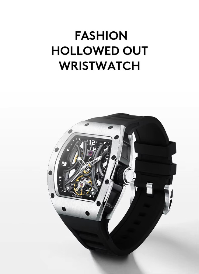 Daniel Gorman Armbanduhr Automatik, Tonneau, Edelstahl, Silikon, Schwarz, Herren - Bild 4