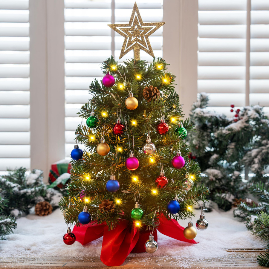 Joyfy Mini-Weihnachtsbaum mit bunten Lichtern und Dekoration, Tischweihnachtsbaum in Multicolor, Höhe: 60 cm - Bild 4