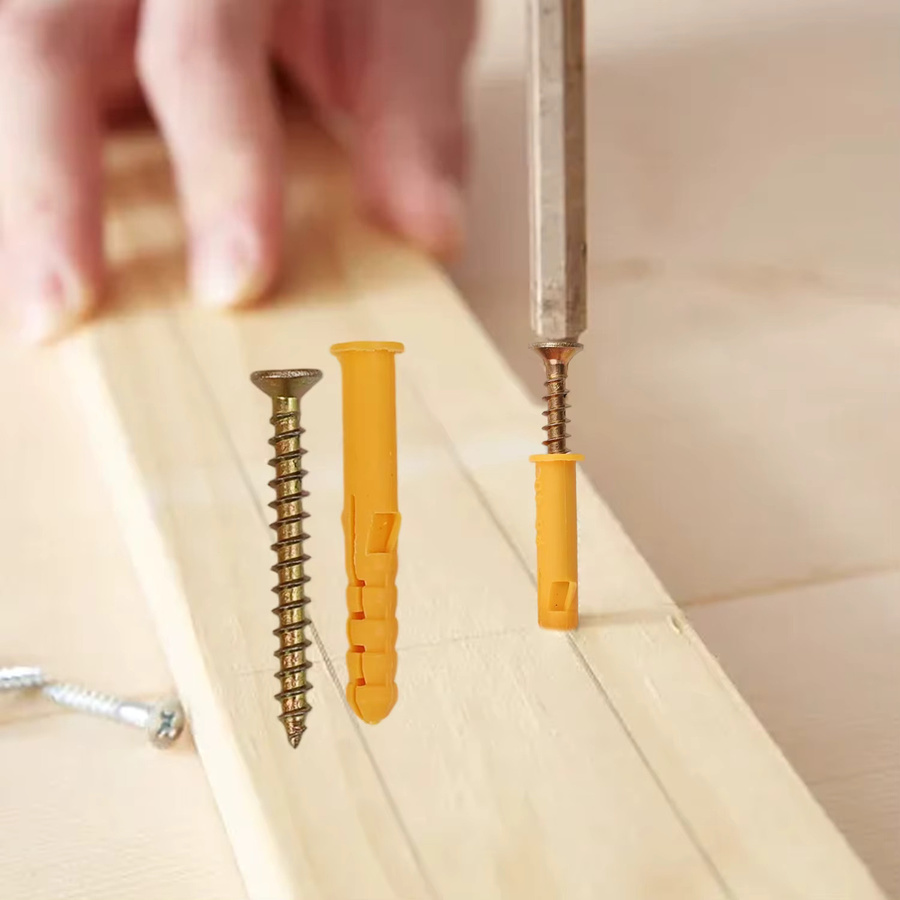 Gelbe Wandanker und Schrauben aus Nylon, robuste Kunststoff-Expansionsbolzen als Befestigungsbeschläge für Beton, Mauerwerk und Trockenbau - Bild 5