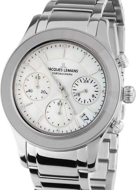 Jacques Lemans Damenuhr Chronograph, Edelstahl, Quarz, 38 mm, Silber - Bild 1