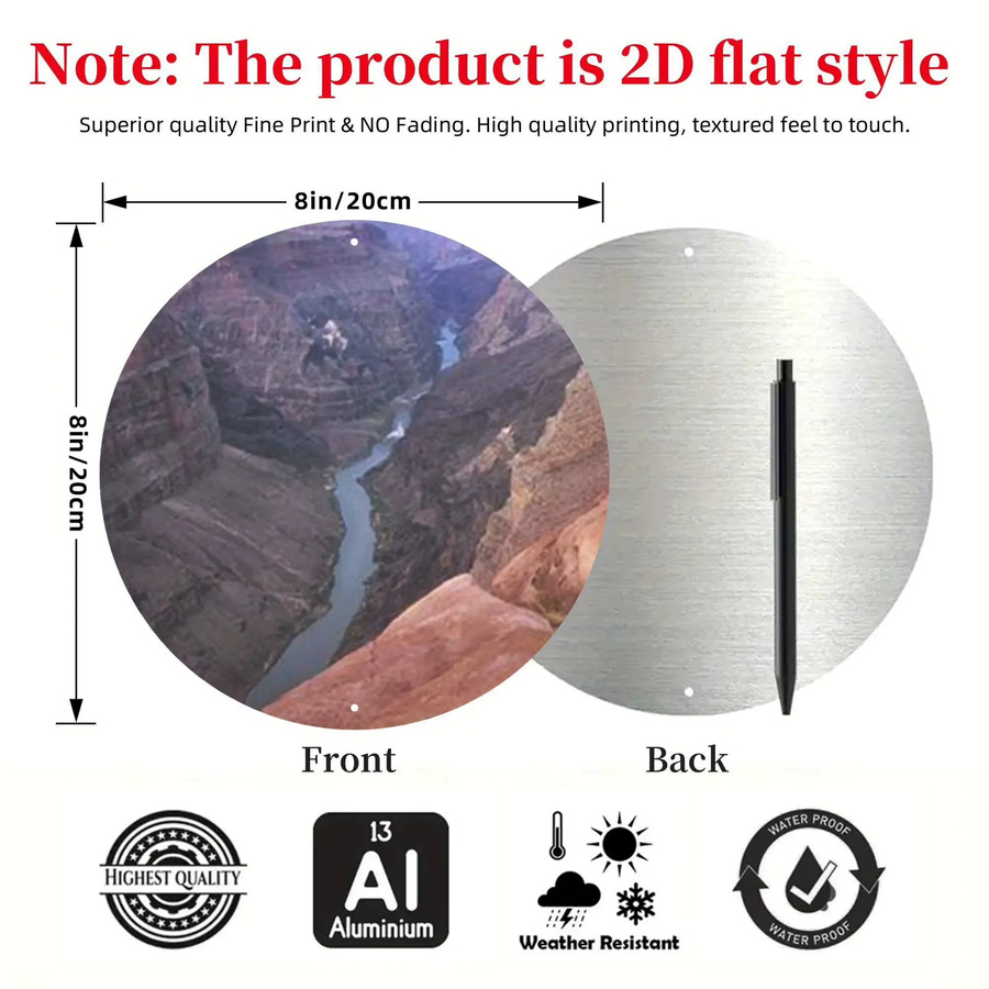 Potdemiel Metallwandkunst Colorado Landschaft in Rot, Orange, Braun, Weiß und Grau, Runde Aluminiumplatte, Durchmesser: 20 cm - Bild 2