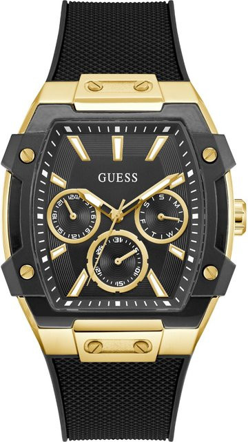 Guess Herrenuhr Phoenix, Quarz, Edelstahl, 43 mm, Silikon, Schwarz, 5 ATM - Bild 1