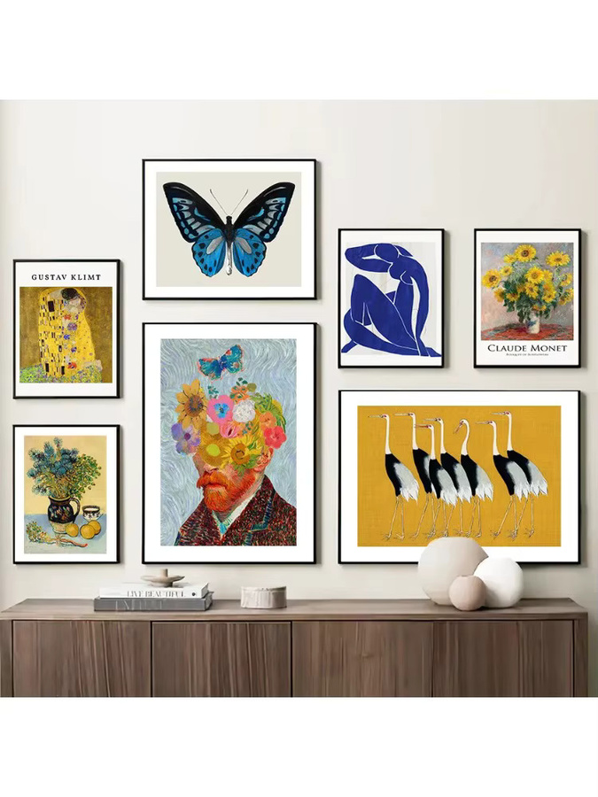 Retro Floral Wandkunst Potdemiel Leinwandmalerei und Paper Poster mit Blumenmotiven im Stil von Henri Matisse, Gustav Klimt und Van Gogh, Mehrfarbig - Bild 2