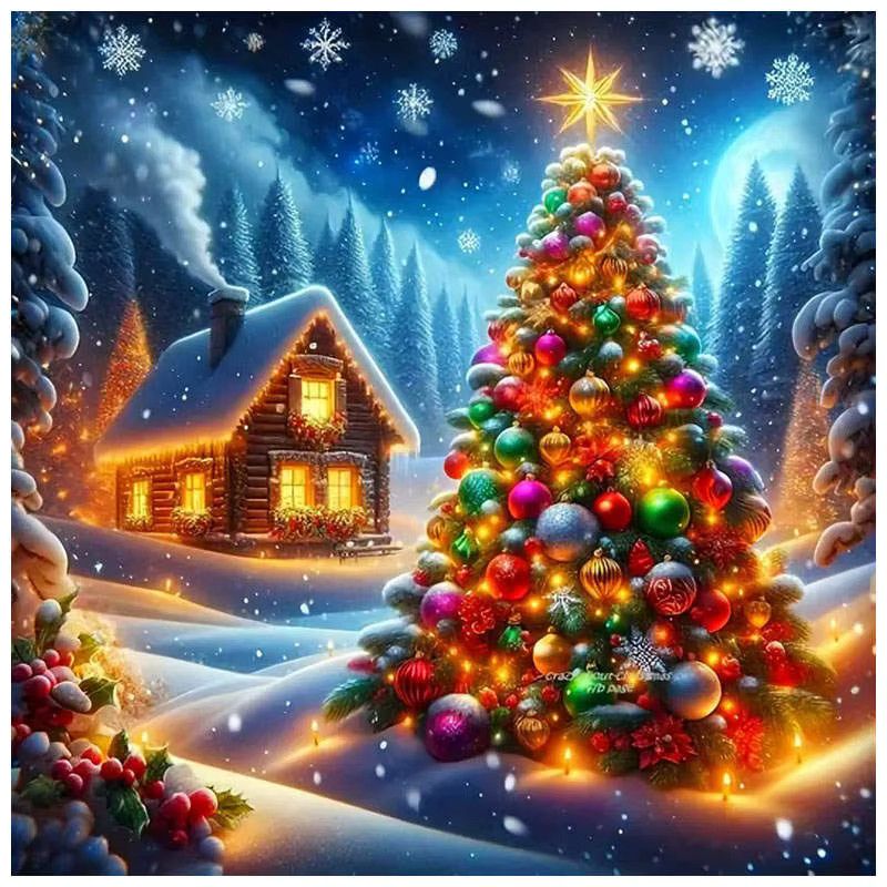 HUACAN DIY Diamantmalerei Set Weihnachtsbaum Winter Schneeszene 5D Mosaik Bild Kunstwerk B/B/H: 20 x 20 cm - Bild 5