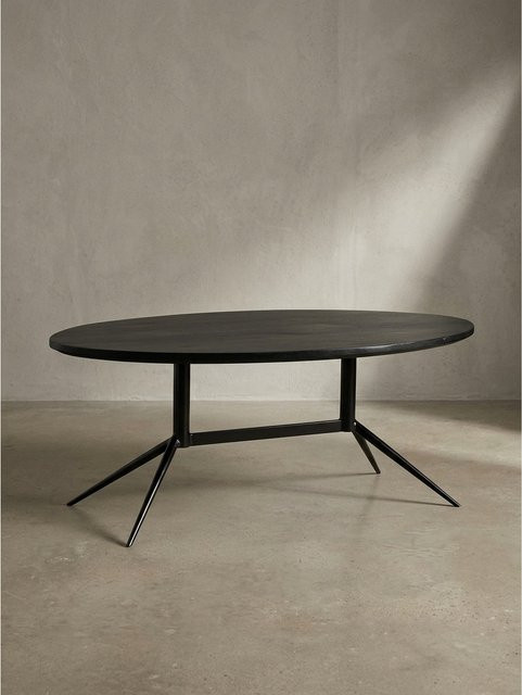 Ovaler Couchtisch KADIMA DESIGN aus Mango Massivholz und Metall in Schwarz und Braun, B/T/H: 90 x 50 x 35 cm - Bild 1