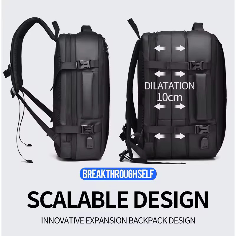 Weixier Business Rucksack für Herren mit USB-Anschluss, erweiterbare Computertasche, Schwarz - Bild 4