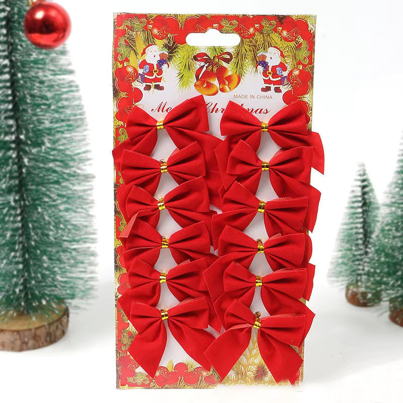12 Stück Weihnachtsbaum Anhänger QIANHUAYU in Rot und Gold, Textil-Ornament für Weihnachtsdekoration, Durchmesser: 5 cm - Bild 4