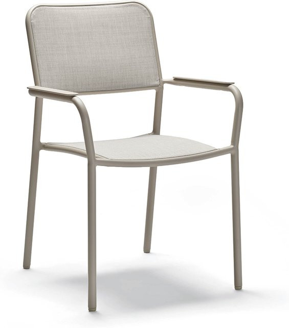 Stern Stapelsessel Joris aus Aluminium in Greige mit textilem Sesam Light und Aluminiumarmlehnen - Bild 1