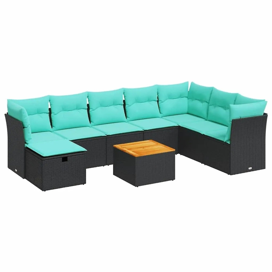 vidaXL 9-teilige Garten-Sofagarnitur aus Poly-Rattan und Akazienholz in Schwarz und Braun mit Kissen - Bild 2