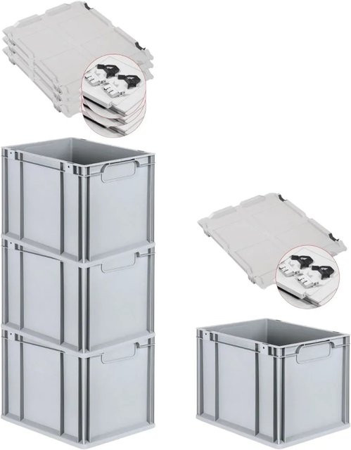 PROREGAL Spar Set 4x Eurobox Nextgen Economy mit Scharnierdeckel und schwarzen Schiebeschnappverschlüssen, Grau, H x B x T: 32 x 30 x 40 cm - Bild 1