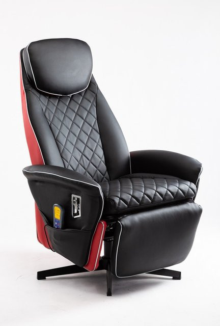 Happy Home Elektrischer Massagesessel Relaxsessel in Schwarz/Rot aus PU-Leder mit 360-Grad-Drehfunktion und motorisierter Liegefunktion - Bild 1