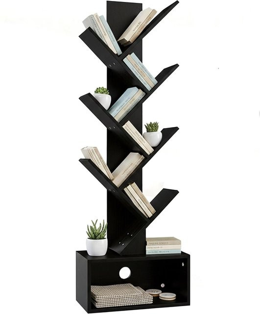 Relaxdays Bücherregal im Baum-Design aus MDF in Schwarz mit 6 Ebenen, Höhe: 113 cm, Breite: 38 cm, Tiefe: 20 cm - Bild 1