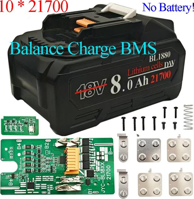 BMS-Platine und Gehäuse-Set für Makita 18V Li-Ion Akkus BL1830 BL1880 mit 10X21700 Zellen-Halterung - Bild 1