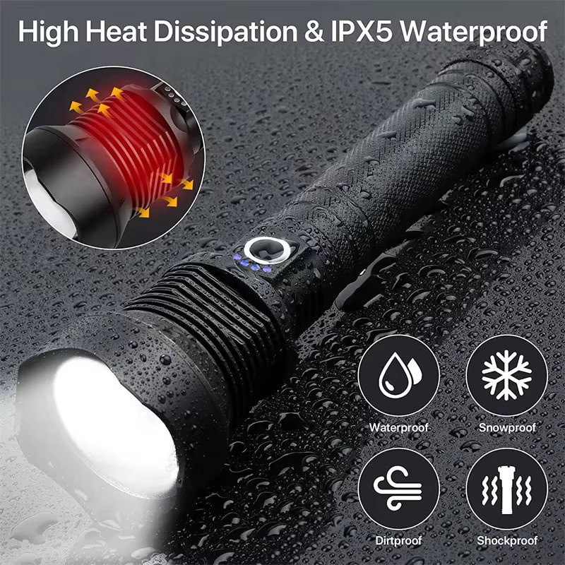 JIASHUAIXIN Hochleistungs-LED-Taschenlampe, wiederaufladbare taktische Taschenlampe mit Zoom in Schwarz - Bild 2