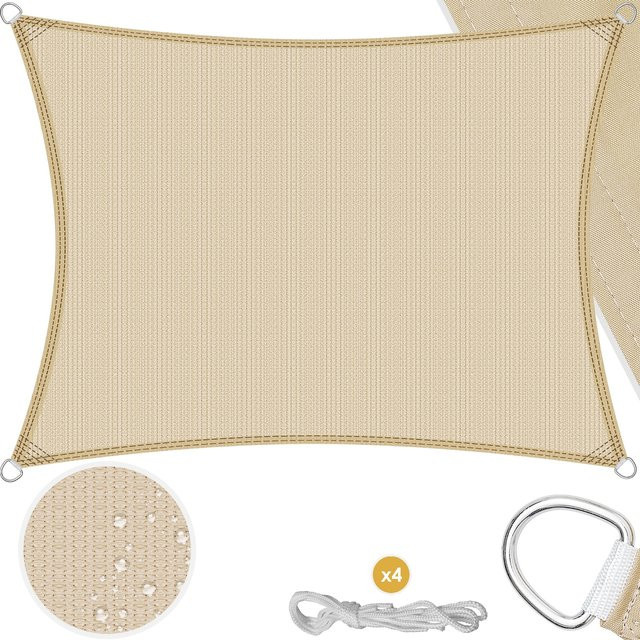 KESSER Sonnensegel als Sonnenschutz und Windschutz aus beige HDPE Gewebe, wasserabweisend und windabweisend, robust und stabil für Garten, Balkon oder Terrasse - Bild 1