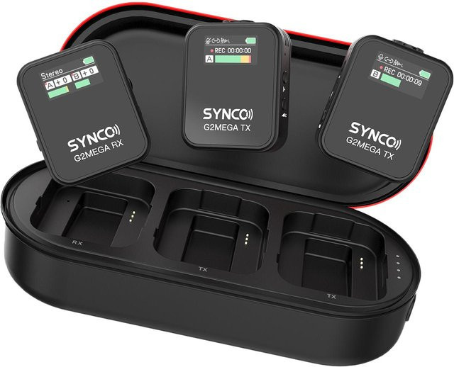 SYNCO G2MEGA Drahtloses Lavaliermikrofon-System mit 1 Sender und 2 Empfängern, 2,4G, Schwarz - Bild 1