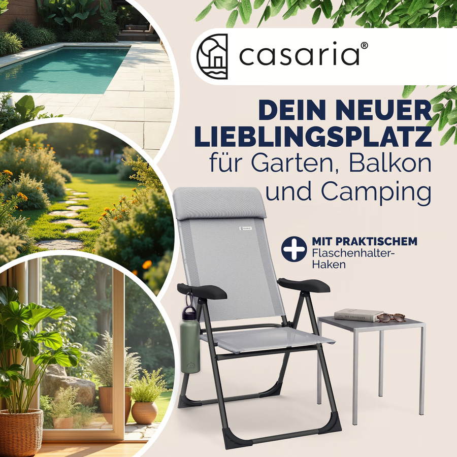 CASARIA 4er-Set Gartenstühle klappbar in Grau aus Alu mit verstellbarer Rückenlehne und Armlehnen - Bild 2