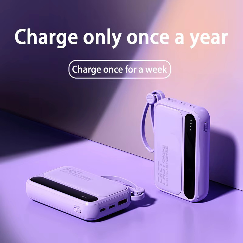 OnePlus Powerbank mit 10000 mAh und 4 integrierten Kabeln für schnelles Laden, erhältlich in Weiß oder Lila - Bild 3
