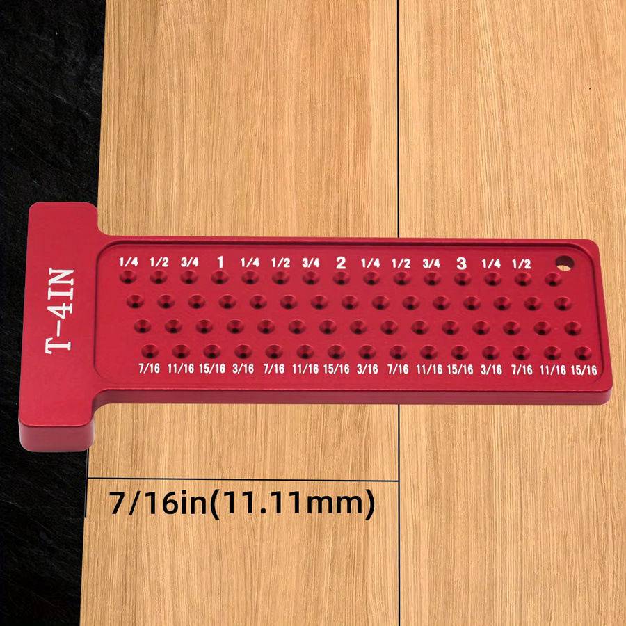 FNICEL Holzbearbeitungs-Anreißer aus Aluminium in Rot mit T-Quadrat-Loch und Taschenlineal für Tischler - Bild 2