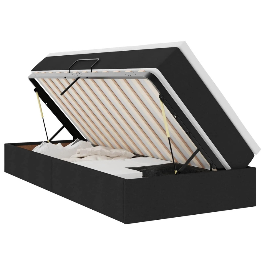 vidaXL Aufbewahrungsbett mit Matratze in Schwarz mit Lift-up-Funktion und Polsterrahmen, B/T/H: 90 x 190 x 48,5 cm - Bild 2