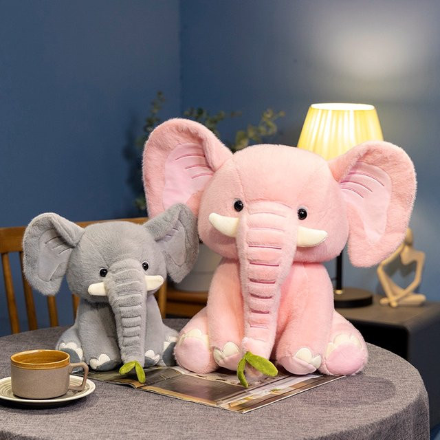 Niedlicher Elefant Plüsch Puppe, Rosa Grau, Sitzendes Stofftier - Bild 1
