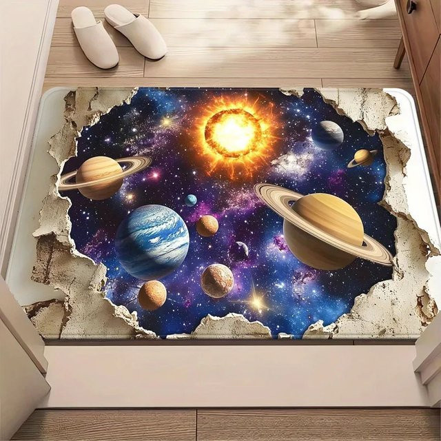 VIKAMA 3D Astronauten-Galaxie-Teppich, rutschfeste Bodenmatte in Multicolour für Schlafzimmer und Jugendzimmer - Bild 1