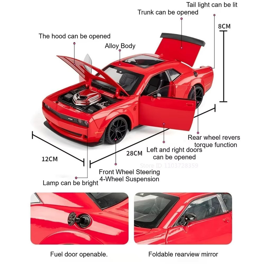 RMZ city Hellcat Chiron Modell Sportwagen Spielzeugauto, 1:18 Maßstab, mit Licht und Sound, Rot - Bild 2