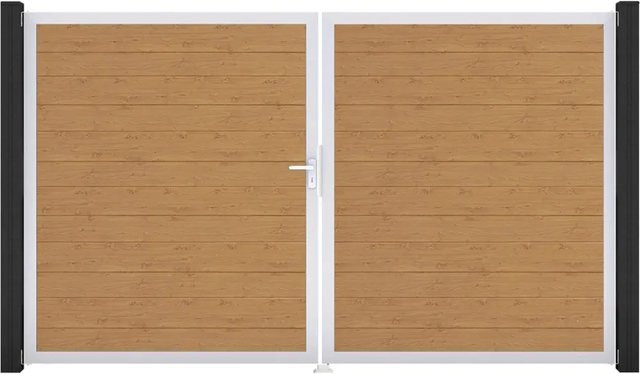 GroJa Tor 2-flügelig Basicline Schmal Asteiche Natur EV1 in Braun, B: 306 cm, H: 180 cm, DIN Links - Bild 1