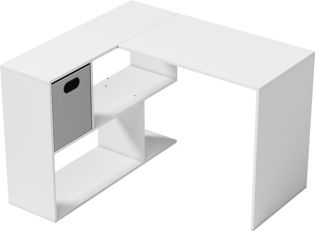 HOMCOM Eckschreibtisch in Weiß, L-förmiger Computertisch mit Stoffschublade und offenen Fächern, B/T/H: 110 x 100 x 75 cm - Bild 1