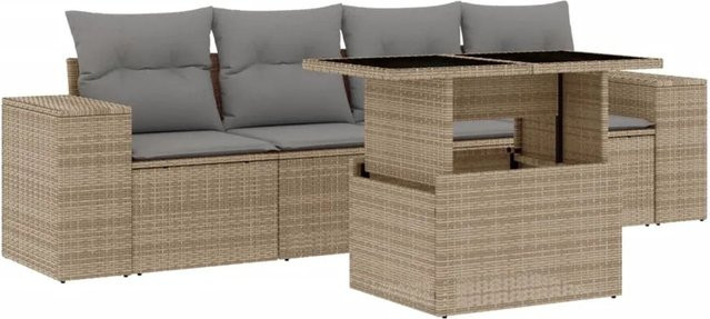 vidaXL 5-tlg Garten-Sofagarnitur aus Polyrattan mit Kissen in Beige - Bild 1