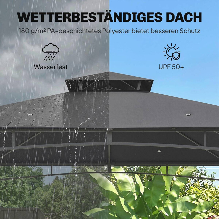 Outsunny Gartenpavillon Dunkelgrau mit Doppeldach und UV-Schutz B/H/L: 300 x 285 x 300 cm - Bild 3