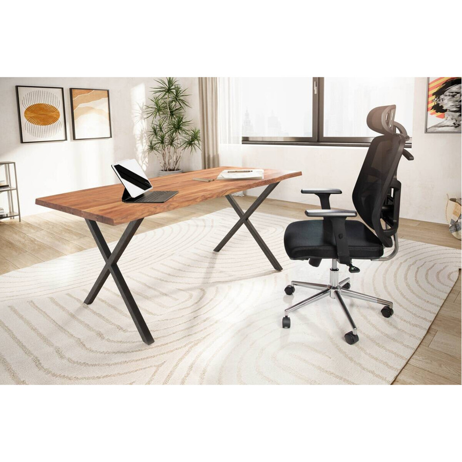 Wohnling Schreibtisch aus Akazie Massivholz in Braun und Schwarz, B/H/T: 180 x 76 x 90 cm - Bild 2