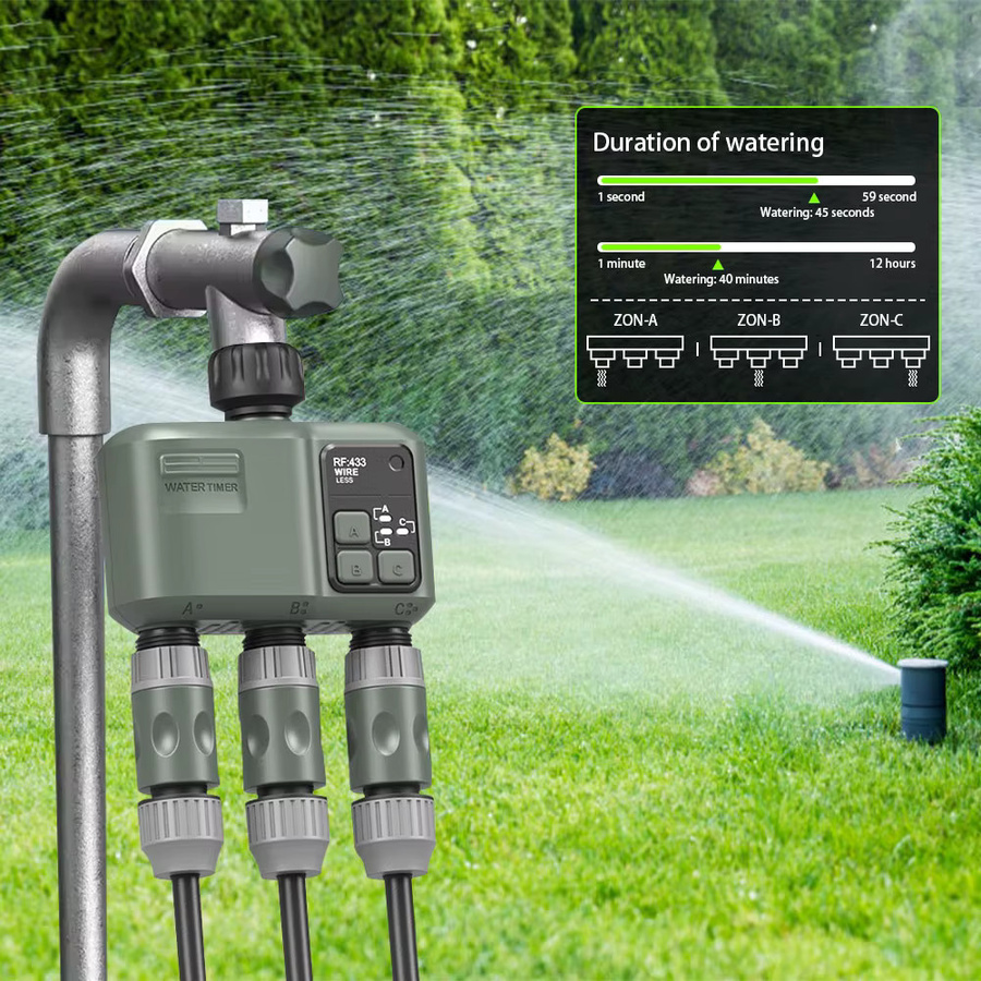 BAIHUAN 3-fach Digitaler Bewässerungstimer mit Wifi und Tuya-Unterstützung, graue Sprinklersteuerung mit unabhängiger Programmierung - Bild 3
