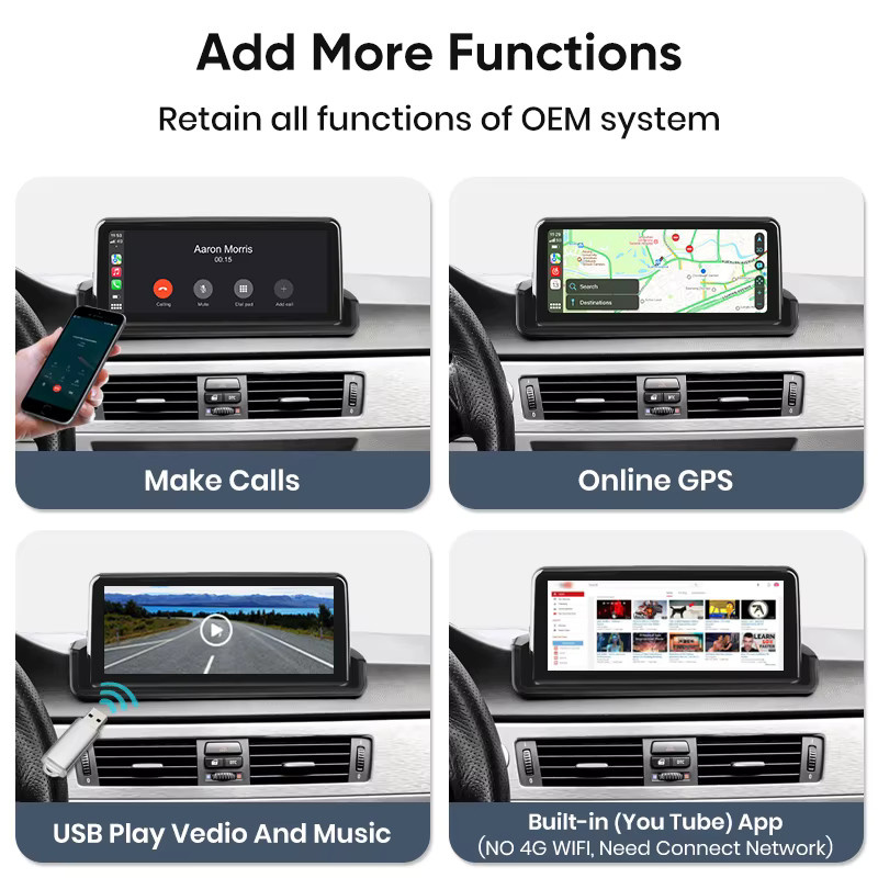 Junsun Multimedia Player mit Linux System für BMW 3er E90 E91 E92 E93, Drahtloses CarPlay und Android Auto mit IPS Touchscreen, Schwarz - Bild 5