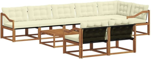vidaXL Outdoor-Sofagarnitur 9-teilig aus Akazienholz mit Textilene und Kissen in Natur und Creme - Bild 1