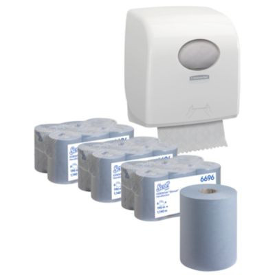 Scott Essential Slimroll Rollenhandtücher Sparset mit Kimberly-Clark Aquarius Slimroll Rollenhandtuchspender in Weiß - Bild 1