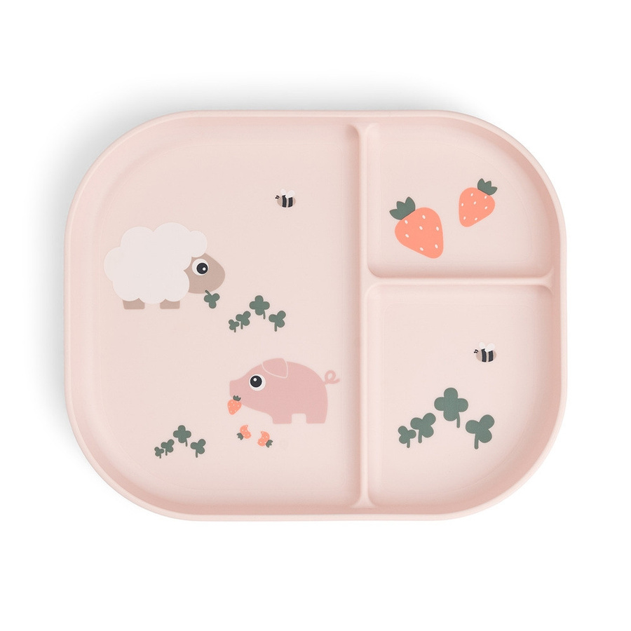 Done by Deer Foodie Menüteller Tiny Farm Rosa für Kinder aus Melamin - Bild 1