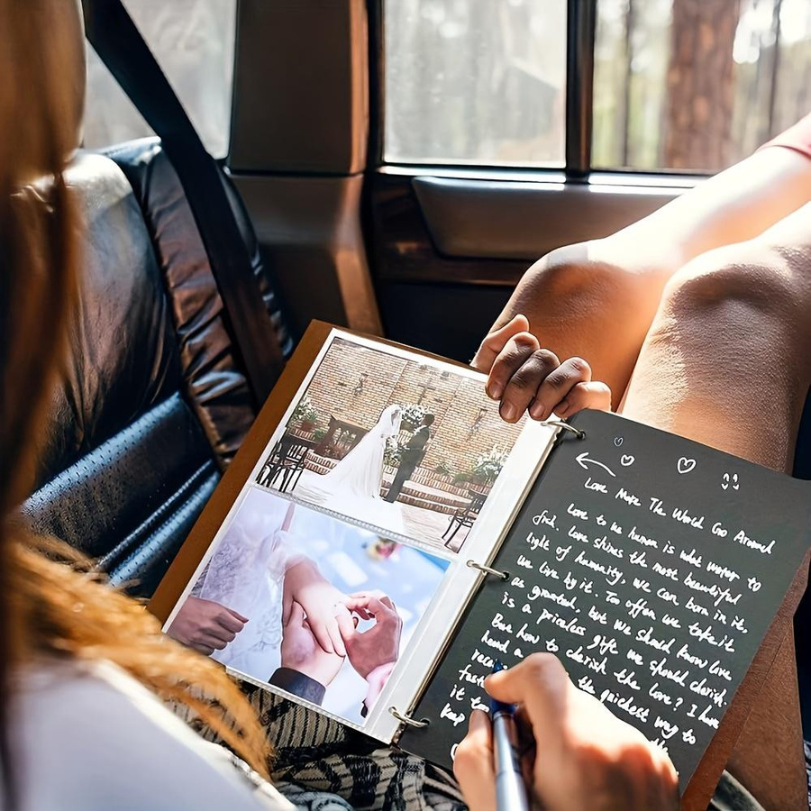 NATAWA Vintage Scrapbook Fotoalbum aus Kunstleder mit Herzprägung in Braun, 30 Seiten DIY Erinnerungsbuch - Bild 1