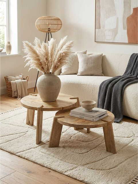 KADIMA DESIGN Couchtisch 2er Set aus Mango Massivholz, rund, braun, B/T/H: 53 x 53 x 32 cm - Bild 1
