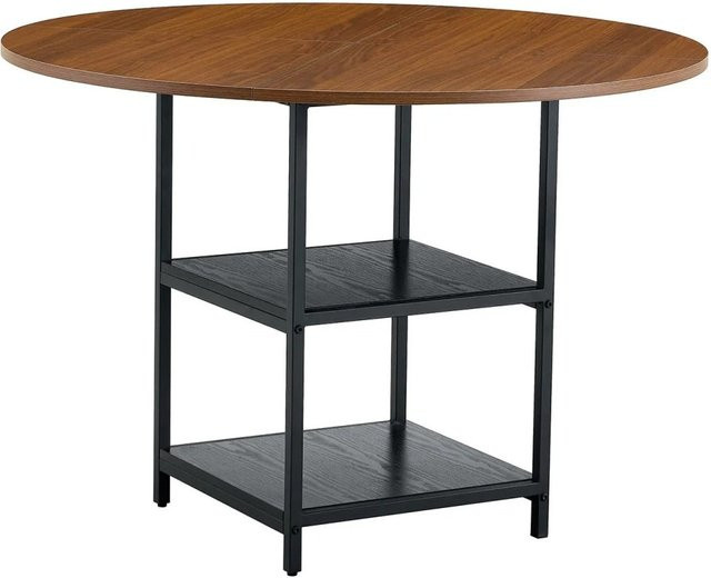 okwish Esstisch Rund mit doppelter Ablage aus MDF und Metallgestell in Nussbaum Natur, B/T/H: 107 x 107 x 75 cm - Bild 1