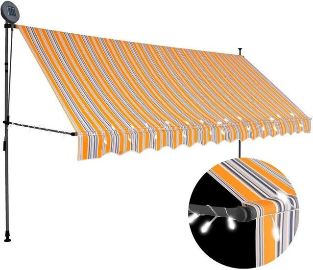 vidaXL Einziehbare Markise Handbetrieben mit LED in Gelb-Blau, Breite: 350 cm, Ausladung: 120 cm - Bild 1