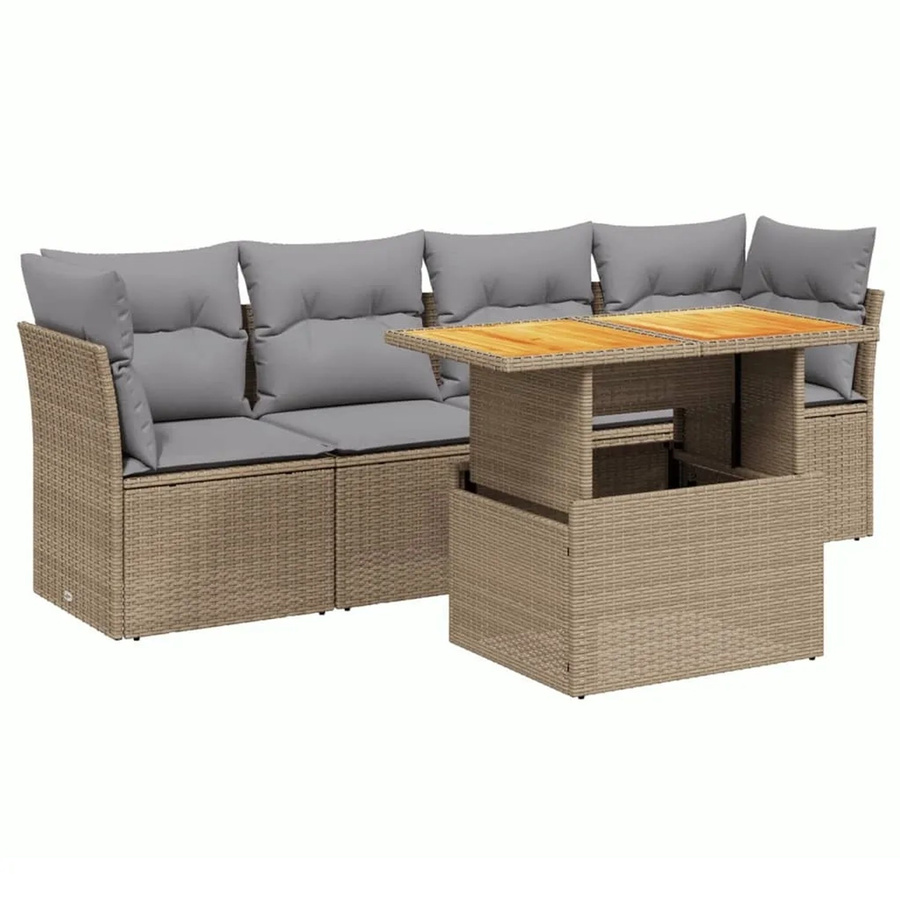 vidaXL 5-tlg Garten-Sofagarnitur mit Kissen aus Poly Rattan in Beige - Bild 2